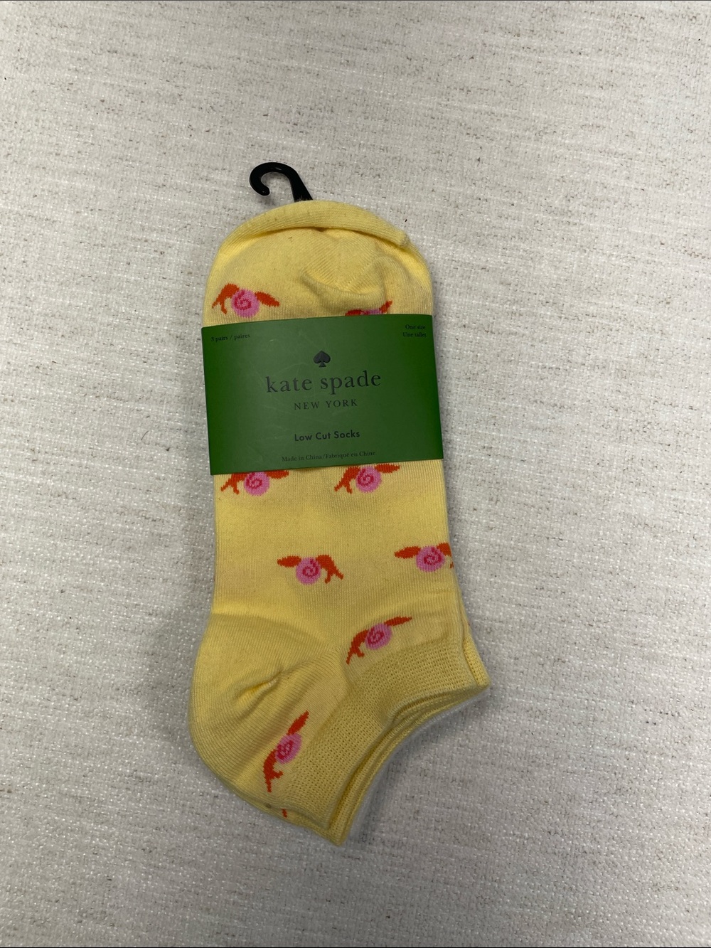 kate spade Yellow Low-Cut Socks with Pink & Orange Floral Motif